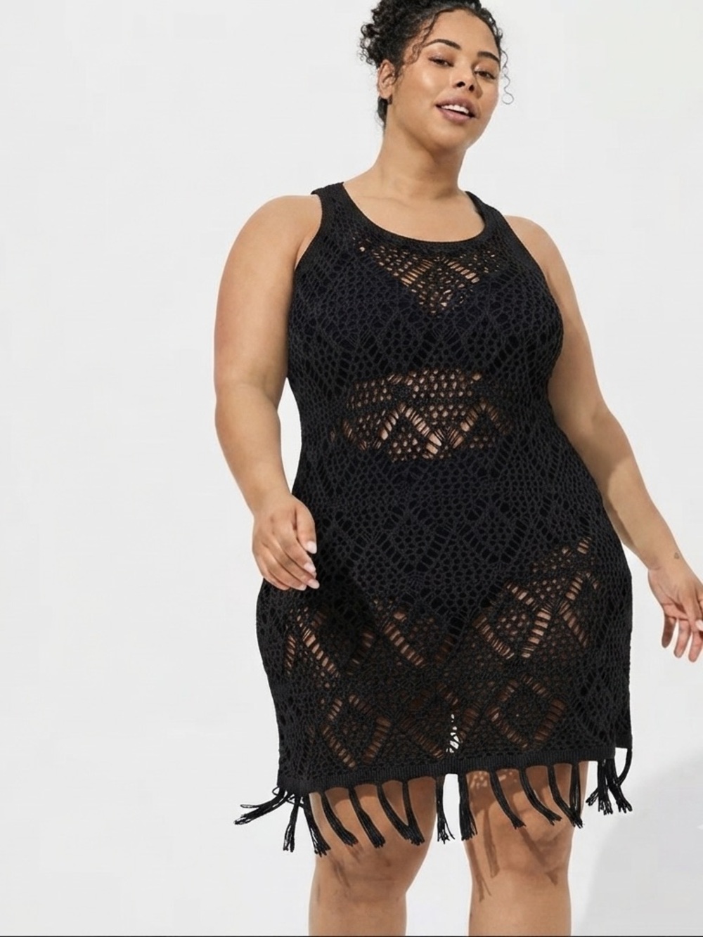 New! Torrid sz 2 Crochet Fringe‎ Swim Bathing Suit Cover-Up Dress 2X
